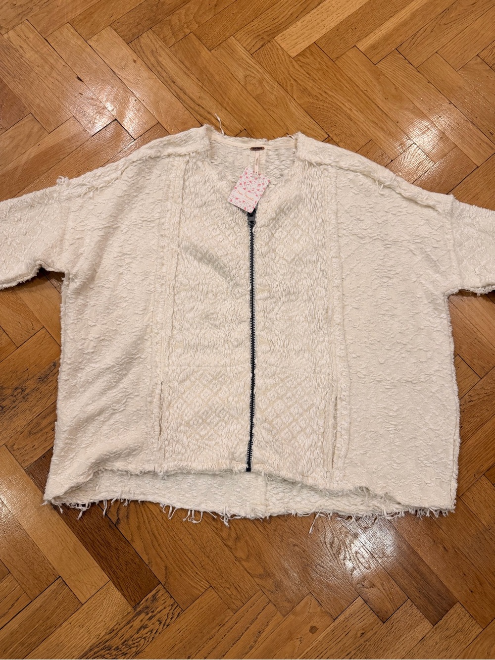 Free People Ivory Comb Textured Zip Jacket Sweater Size M NWT - Picture 16 of 16